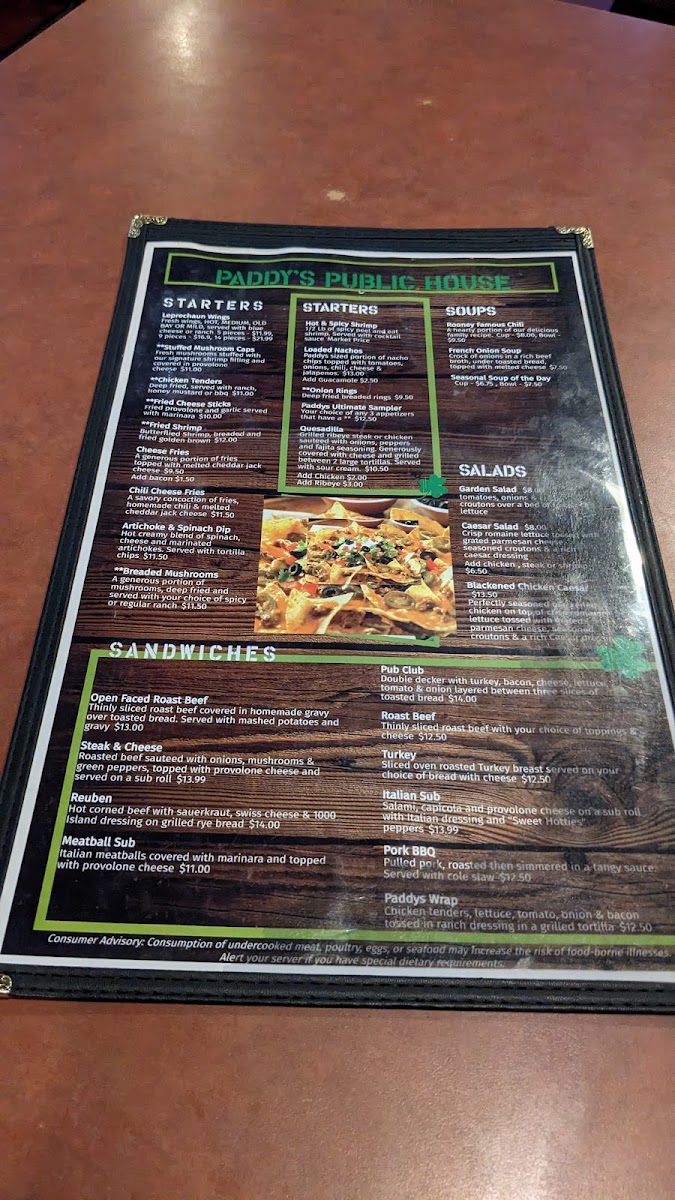 Paddy's Public House Menu - Image 1